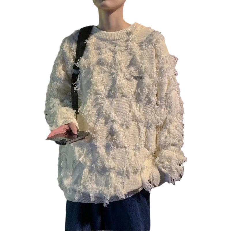 Americano retro borla suéter hombres diseño sentido nicho estilo perezoso alto sentido pareja suéter abrigo Otoño e Invierno