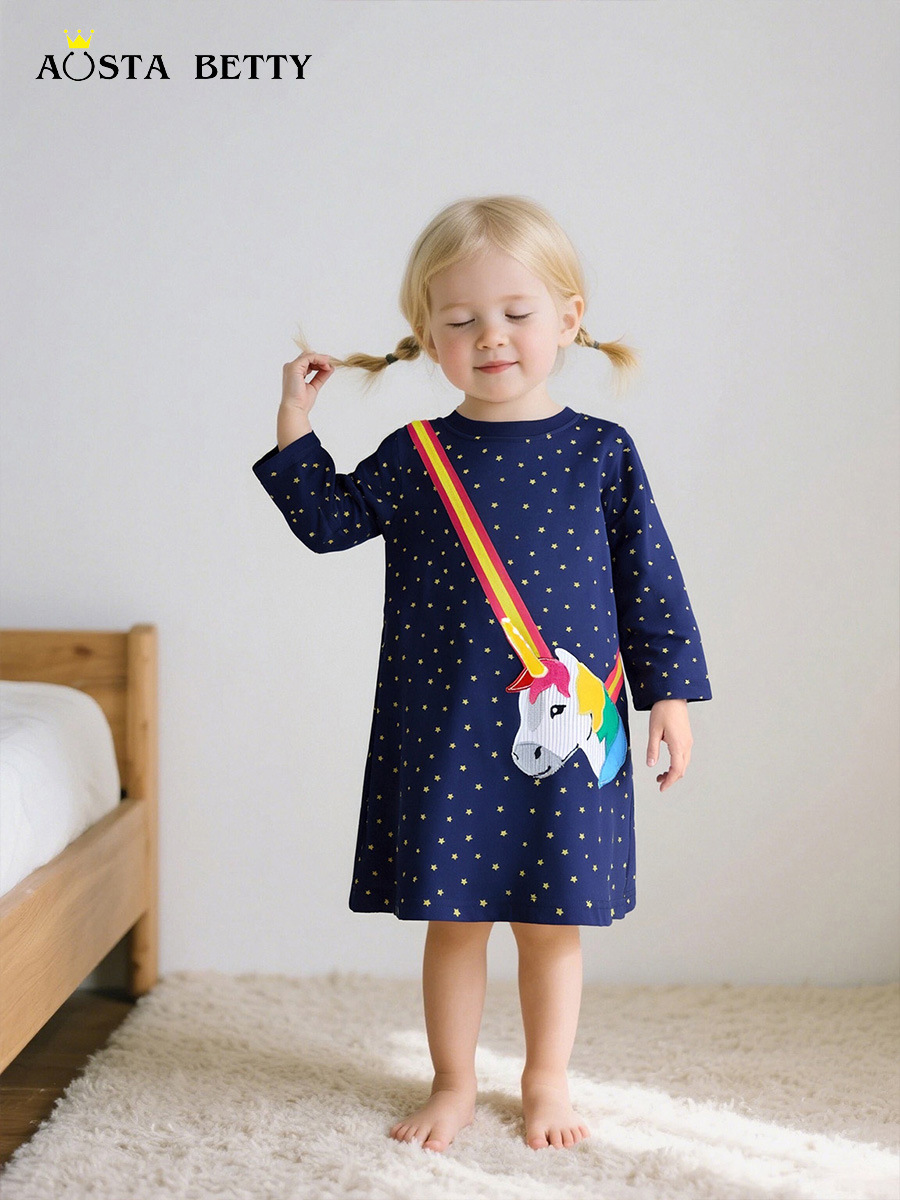 Otoño nuevo estilo vestido de niña falda de flores bordada para niños pequeños y medianos vestido de princesa de cuello redondo dulce para niñas lote mixto