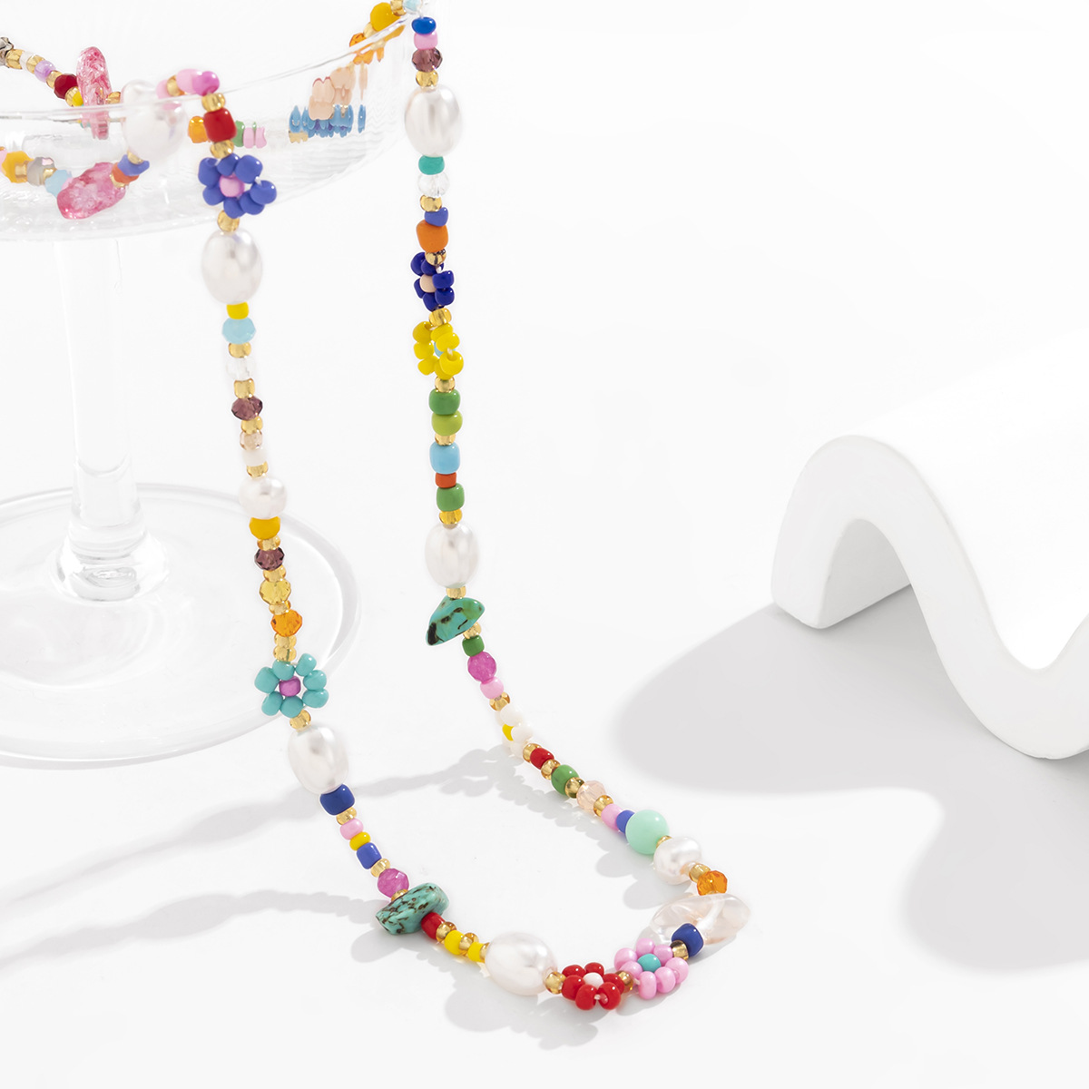 Bohemian Flower Beaded Imitation Pearl Necklace