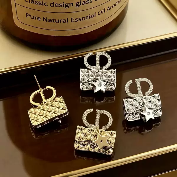 Cross-Border New Style Chanel-Inspired Light Luxury Fashion Zircon Letter Cd Bag Earrings, Exquisite High-End Earrings
