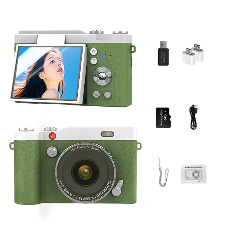 Фотоаппарат Flip-Screen CCD цифровой, 4K видео, автофокус AF, ретро-портативный дизайн