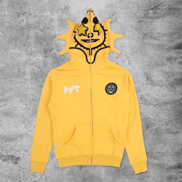 Sweat à capuche zippé requin imprimé squelette style gothique_voghion.com