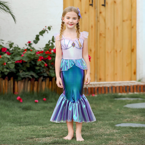 Children's mermaid princess dress girls ins style mermaid color small flying sleeve dress party sixty-one dress
