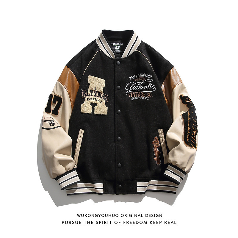 Wholesale New American Fashion Brand Baseball Uniforms for Men in Spring and Autumn, High-End and Super Good-Looking Jackets for Couples, Spliced Trendy Jackets Wholesale New American Fashion Brand Baseball Uniforms for Men in Spring and Autumn, High-End and Super Good-Looking Jackets for Couples, Spliced Trendy Jackets