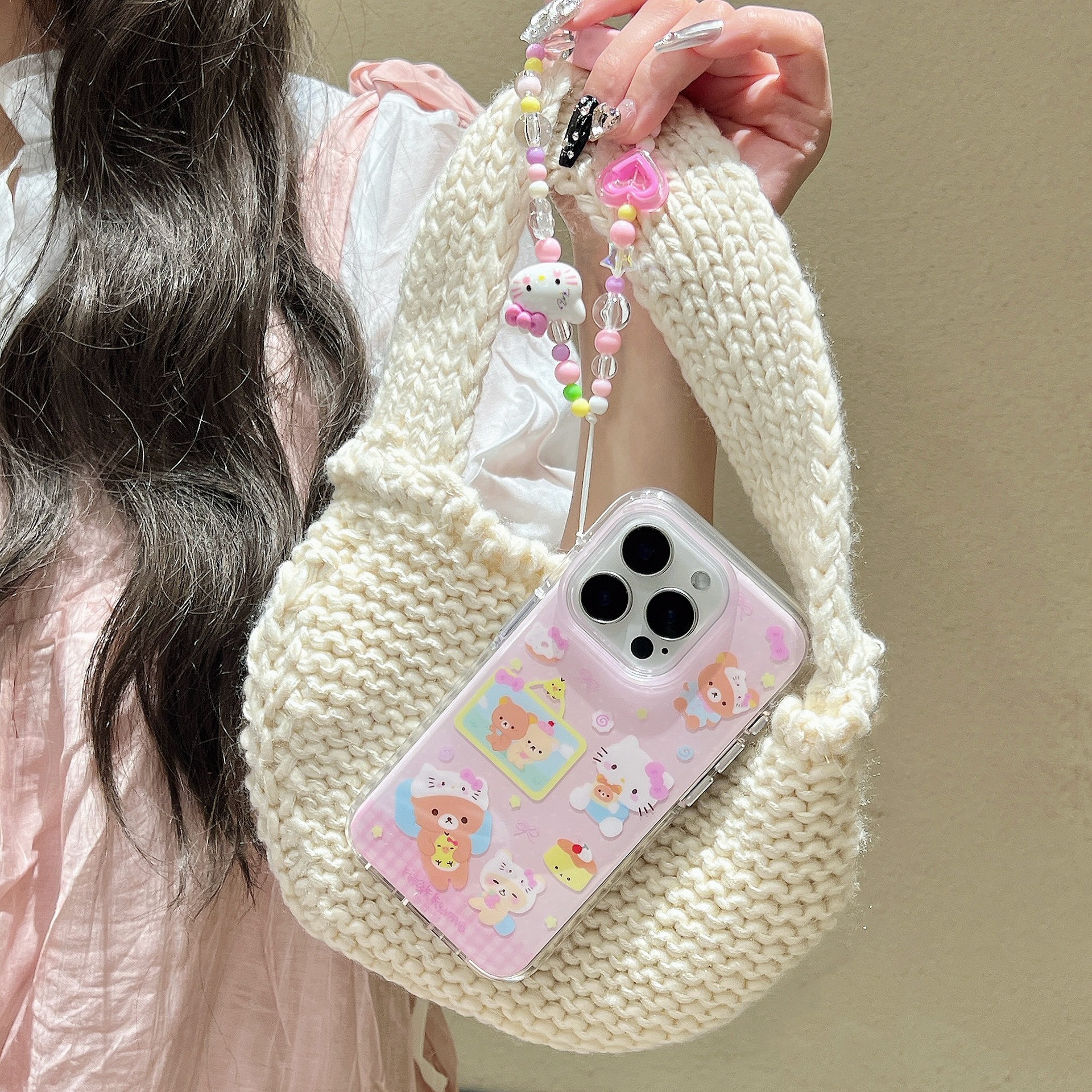 Chica corazón oso rosa para Apple 16ProMax funda para teléfono móvil 15Pro/14Pro Mujer 13 dibujos animados 15PM