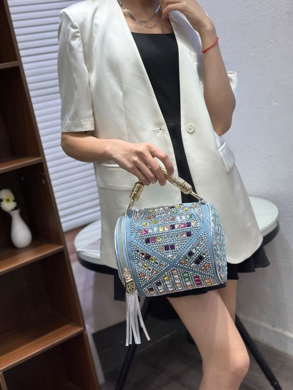 韓国版のミニファッションカラーダイヤモンドハンドバッグ、ホットダイヤモンド、多用途、絶妙でハイエンドのデニムバッグ、女性用クロスボディバッグ|undefined