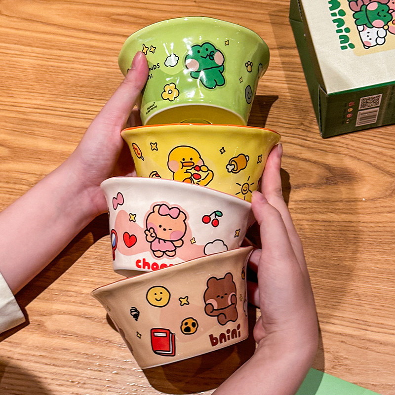 Cute Brown Bear Ceramic Bowl Set Cartoon Rice Bowl Girls' Children's Breakfast Bowl Fruit Salad Bowl Souvenir Cute Brown Bear Ceramic Bowl Set Cartoon Rice Bowl Girls' Children's Breakfast Bowl Fruit Salad Bowl Souvenir