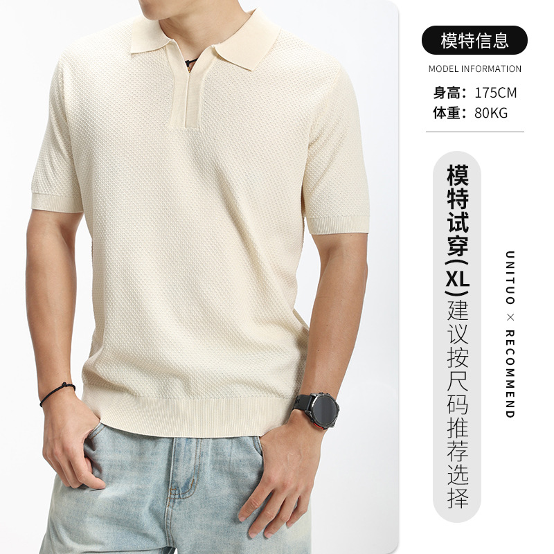 Lujo ligero viejo estilo de alta sensación gaviota cuello de hielo de punto camiseta polo hombre de negocios con camiseta de cuello de manga corta Paul
