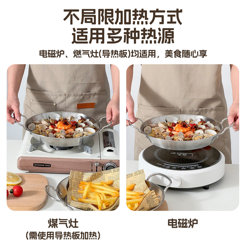 韩式海鲜盘304小龙虾平底盘炸鸡薯条专用带柄加厚双耳盘干锅面盘|undefined