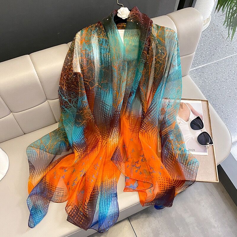 Women's Elegant Color Block Yourou Yarn Silk Scarf display picture 1