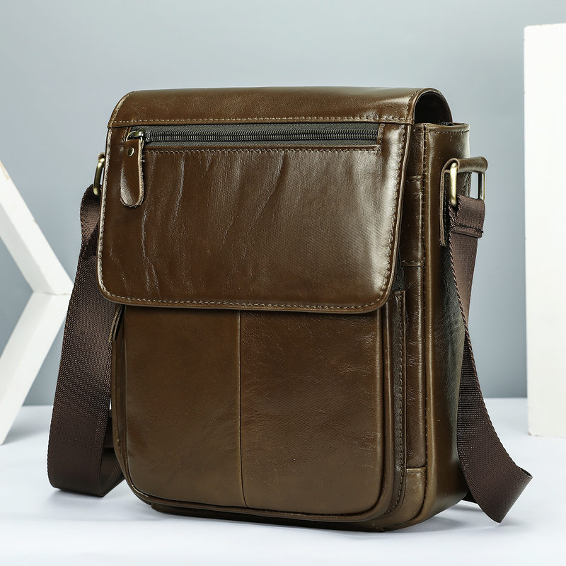 Túi đeo chéo nam da bò thật 24×8×27 cm nắp gập — Xanh quân đội, nâu, Màu đen, Cà phê