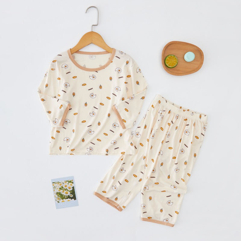children‘s pajamas summer class a 50 youke silk ice dora 7-point sleeve boys and girls homewear air conditioning room clothing anyang children‘s clothing