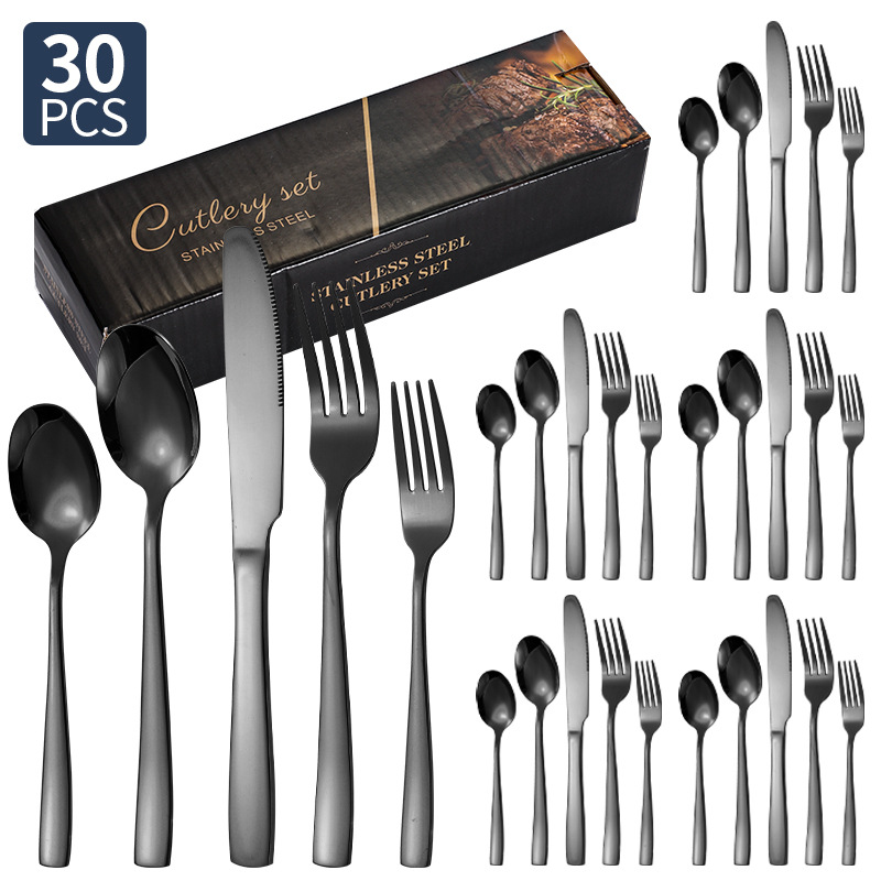 Transfronterizo Amazon cubiertos de acero inoxidable de mango cuadrado 20 / 24 / 30 piezas set cuchillo de filete de comida occidental tenedor cuchara set box