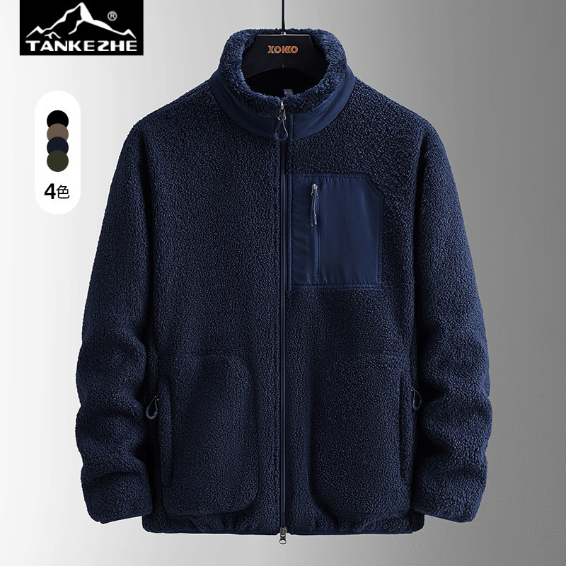 Explorer Cross-Border Winter Lamb Wool Men's Sweatshirt Jacket Men's Stand Collar Jacket Fleece Jacket Inner Layer for Outdoor Jackets