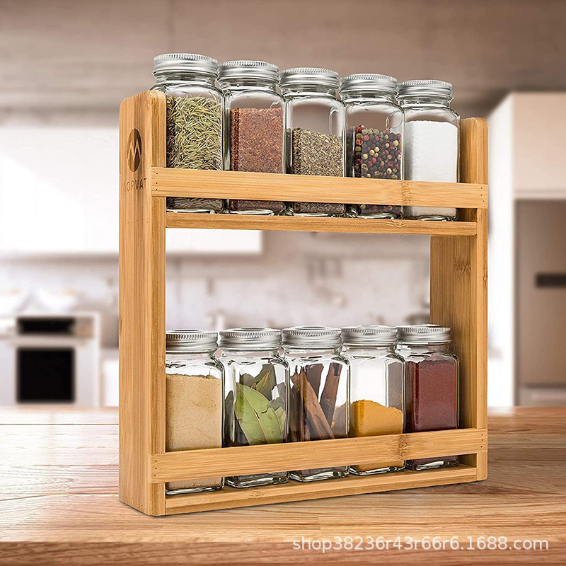 Solid wood desktop spice storage rack kitchen condiments finishing the wooden storage rack double -layer sorting rack display rack