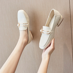 British Style Small Leather Women's 2025 Spring and Autumn New Versatile Thick Heel Loafers Slip-On Shoes Mary Jane Shoes