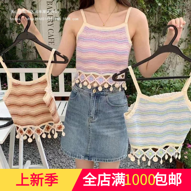 Summer retro design knitted lace T-shirt