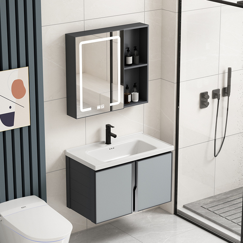 gabinete de lavabo tipo pared de aluminio espacial cerámica doméstica gabinete de baño integrado gabinete combinado lavabo de roca mesa gabinete combinado