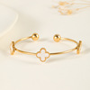 Fashionable adjustable sophisticated bracelet stainless steel, four-leaf clover, 750 sample gold, light luxury style