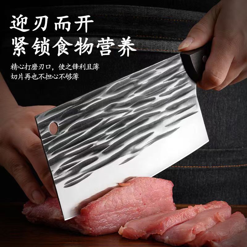 人気の木製ハンドルプラスチックカバーハンドル鍛造タービン骨切り包丁キッチンナイフ家庭用スライスナイフ|undefined
