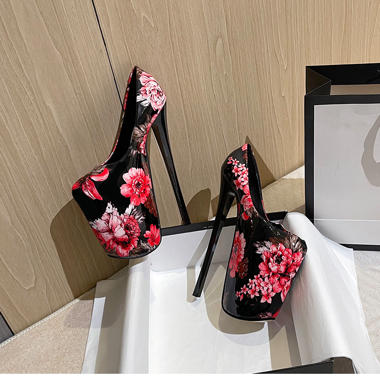 Giày cao gót nữ mũi nhọn siêu cao, họa tiết hoa văn thời trang, size lớn đến 50 — Màu xanh lam chi tiết 22