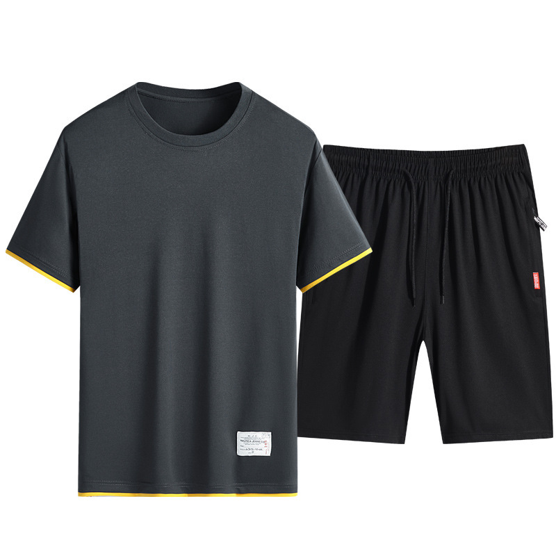 短袖t恤運動套裝男薄款仿棉短褲夏季休閑兩件套跑步2101