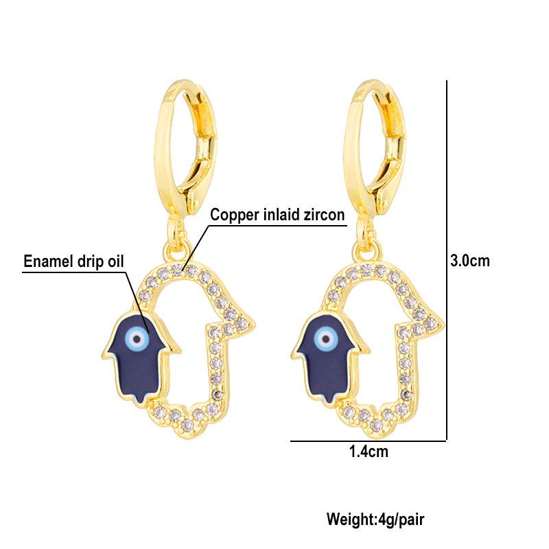 Mode Creative Gouttes Mal Bleu Yeux Cuivre Incrusté Zircon Plaqué 18k Vrai Or Boucles D'oreilles display picture 2