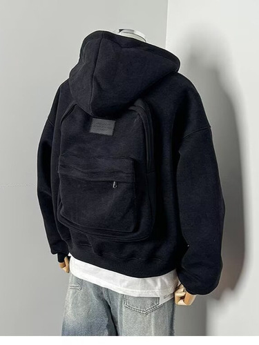 American-style hoodie, trendy 3D backpack-style sweatshirt for men, spring/autumn casual zip-up design jacket.