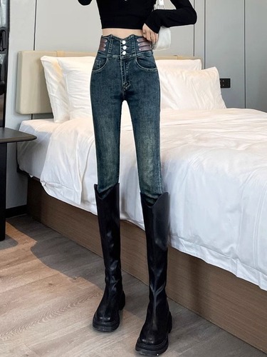 Women's Elastic Slimming Ankle Pants - Autumn/Winter High-Waisted Denim Skirt - Stylish and Versatile