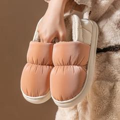 Down cotton slippers for women in autumn and winter with non-slip heel for indoor home use thickening and warmth for couples to wear outside cotton shoes for men