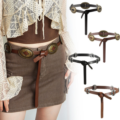 New European and American retro ethnic style metal carved belt fashionable women's casual and versatile punch-free belt accessories