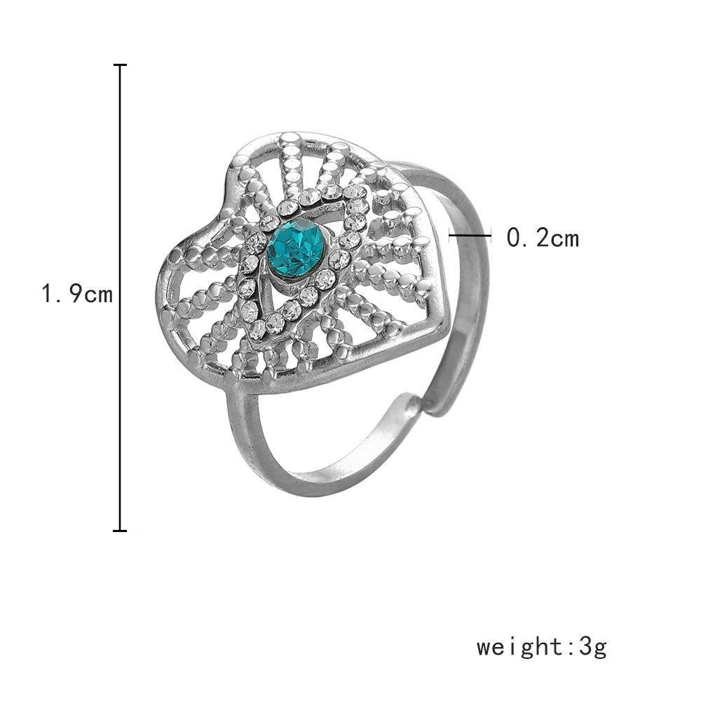 Fashion Heart Shape Eye Stainless Steel Inlay Zircon Open Ring 1 Piece