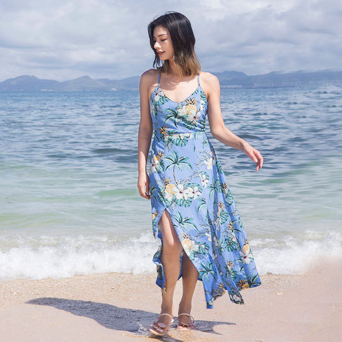 Beach vacation parent-child wear  new summer mother-daughter dresses for a family of three beach wear backless street high-end