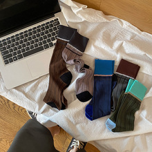 艺术生穿搭小众设计感创意撞色拼色夏季玻璃丝卡丝薄透条纹袜子