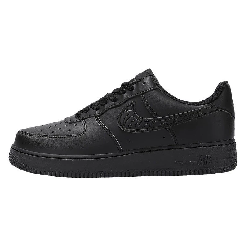 Низкие кроссовки унисекс (Nike), чёрный кожаный стиль, размеры 36–44