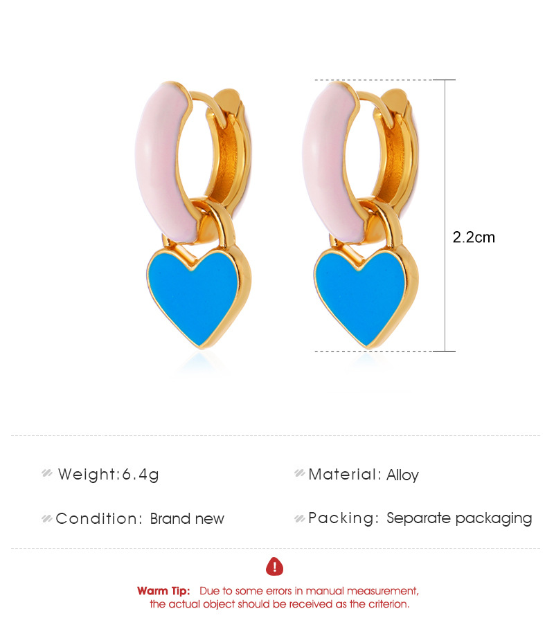 European And American Fashion Colorful Geometric Earrings Simple Alloy Dripping Heart Ear Clip Ins Cold Style Peach Heart Stud Earring Women display picture 1