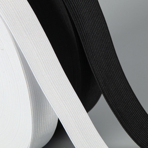 Factory wholesale of 2cm high-elasticity, medium-thickness waistband elastic with black crocheted trim.