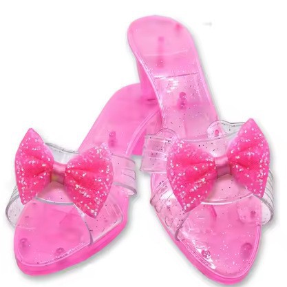 Venta caliente transfronteriza para vestir a la casa zapatos de juguete zapatos de princesa antideslizantes arco rosa azul púrpura niña tacones altos regalo