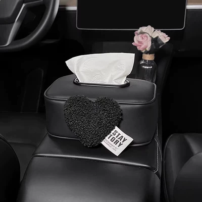 Creative Heart-Shaped Car Armrest Car tissue box/set - elegant-black-heart-tissue-box-armrest-box-style
