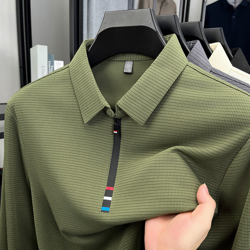 Autumn Men's Fleece-Lined Warm Polo Shirt with a Turn-Down Collar, Solid Color Casual Half-Zip Undershirt, T-Shirt, Sweatshirt, Men's Clothing Autumn Men's Fleece-Lined Warm Polo Shirt with a Turn-Down Collar, Solid Color Casual Half-Zip Undershirt, T-Shirt, Sweatshirt, Men's Clothing