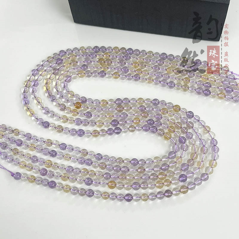 天然玻利维亚紫黄水晶半成品 diy手链锁骨项链原创浅紫黄水晶散珠|undefined