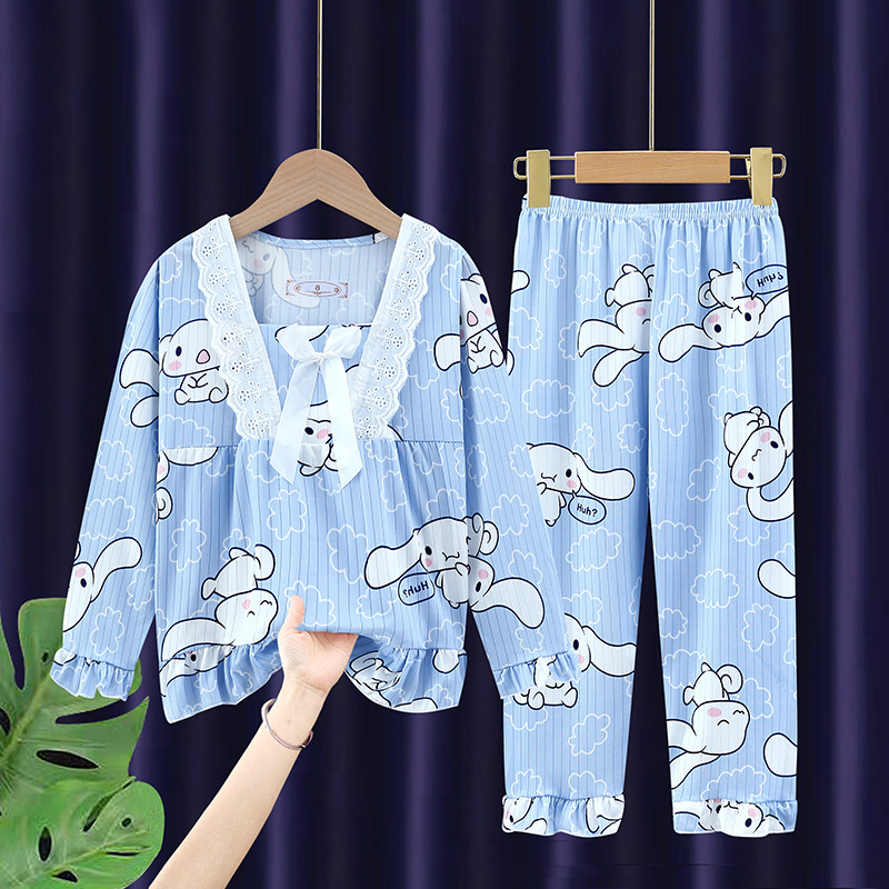 Pijamas para niños niñas de primavera y otoño traje de manga larga bebé Delgado mediano y grande niños niñas dulce dibujos animados homewear ropa exterior