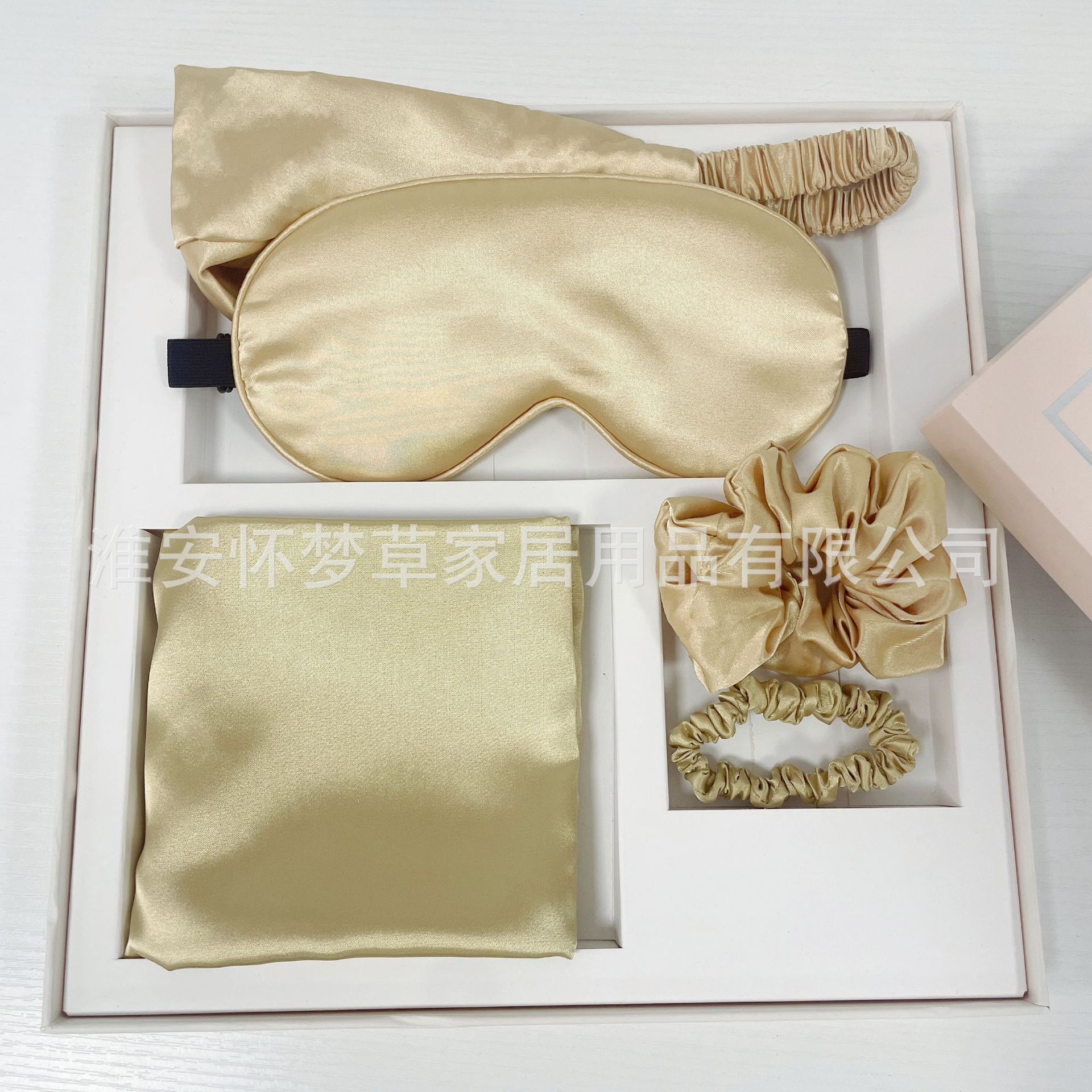 Juego de cinco piezas de oro (el mismo color de banda ajustable botón de ojos + banda para el cabello + funda de almohada + anillo para el cabello + anillo para el cabello fino)