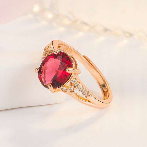 wish hot selling rose gold diamond rose red zircon ring women's cross-border ruby ​​wedding ring jewelry wholesale