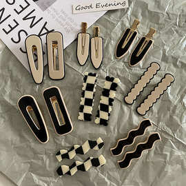 棋盘格子发夹侧边刘海碎发边夹黑白无痕鸭嘴发卡气质头发夹子头饰