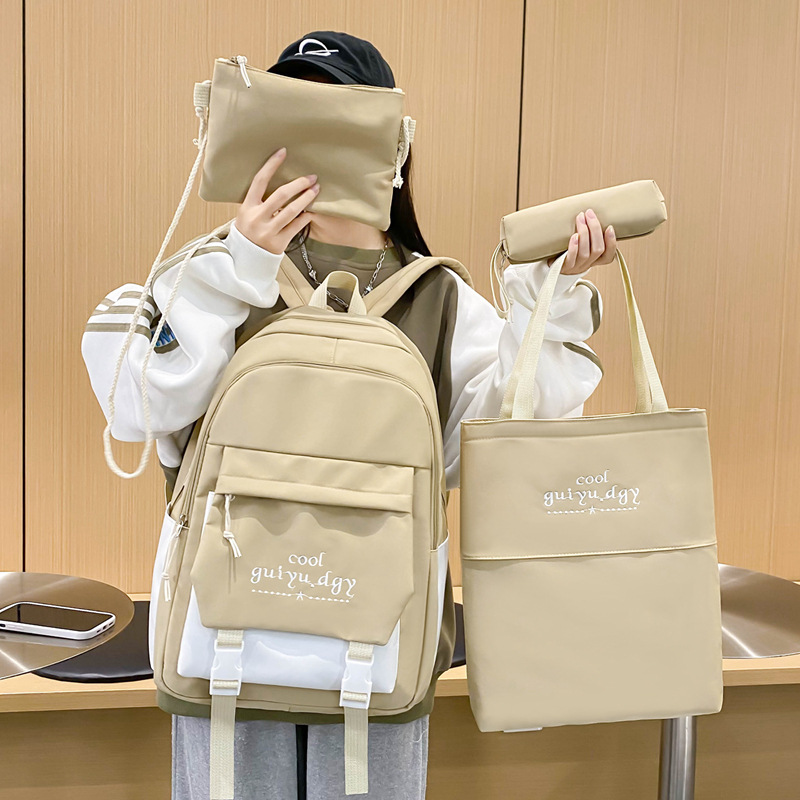 Mochilas infantis, mochila de estudante de quatro peças, novo estilo, moderna, grande capacidade, mochila de viagem, lazer, cor sólida, mochila simples_voghion.com