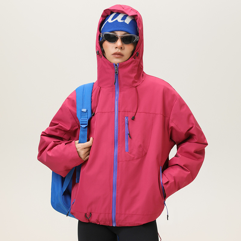杰克传洋户外3in1冲锋衣徒步登山进藏夹克女式短款小个子防风外套|undefined