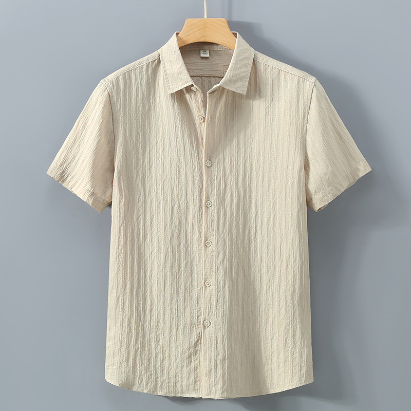 1505 Summer Men's Sun Protection Outer Wear Pure Color Shirt Casual Versatile Loose Cotton Breathable Short-Sleeved Shirt Inch Shirt