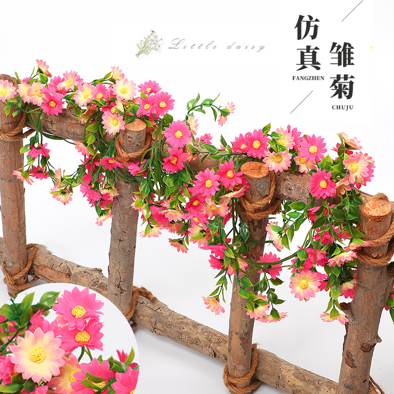 Flor Artificial Vid Margarita girasol flor artificial ratán interior aire acondicionado tubería sinuoso que cubre decoración de La Pared Vid