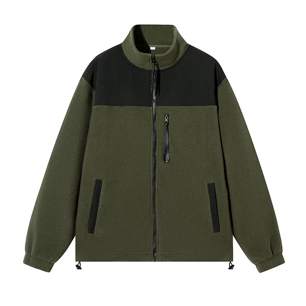 Warm and thick fleece jacket for men, with side zipper decoration, stand-up collar, and fleece lining